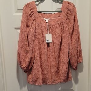 LC Lauren Conrad Lace Blouse in Dusty Rose